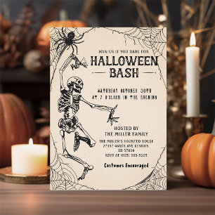 Vintage Cocktails Skeleton Adult Halloween Party Invitation