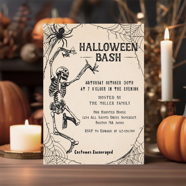 Vintage Cocktails Skeleton Adult Halloween Party  Invitation (Creator Uploaded)