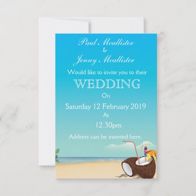 Vintage coconut drink Wedding invite (Front)