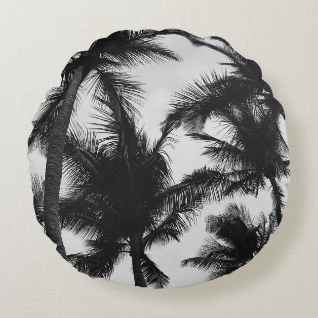 VINTAGE COCONUT PALM TREE ROUND PILLOW (Front)
