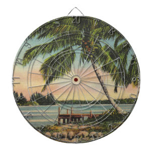 Vintage Coconut Palm Tree Tropical Breeze Sunset Dart Board