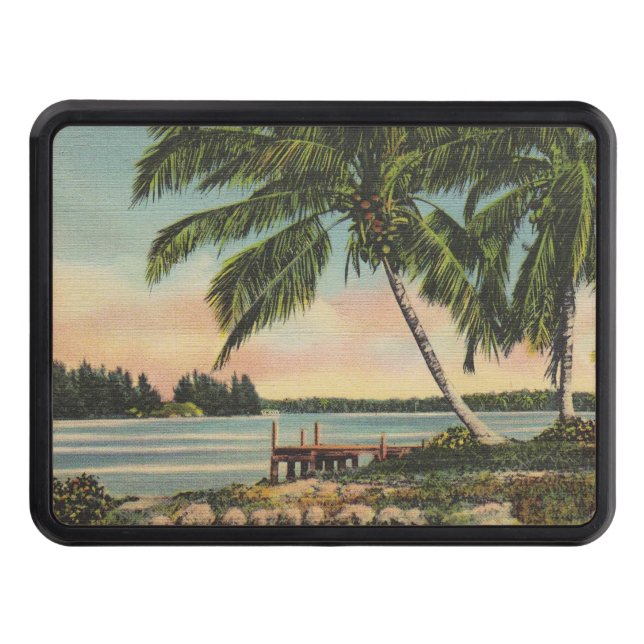 Vintage Coconut Palm Tree Tropical Breeze Sunset Hitch Cover (Front)