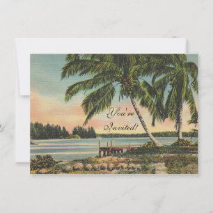 Vintage Coconut Palm Tree Tropical Breeze Sunset Invitation