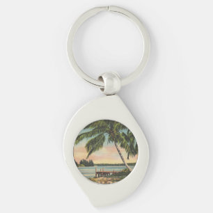 Vintage Coconut Palm Tree Tropical Breeze Sunset Keychain
