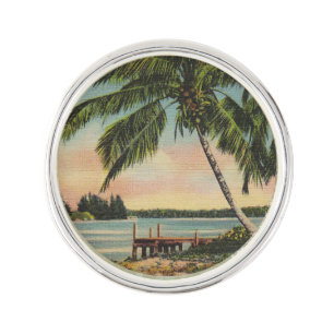 Vintage Coconut Palm Tree Tropical Breeze Sunset Lapel Pin