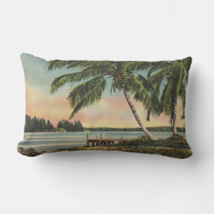 Vintage Coconut Palm Tree Tropical Breeze Sunset Lumbar Pillow