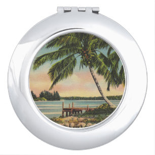 Vintage Coconut Palm Tree Tropical Breeze Sunset Makeup Mirror