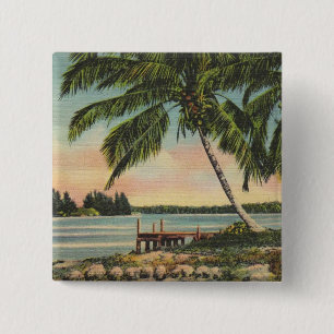 Vintage Coconut Palm Tree Tropical Breeze Sunset Pinback Button