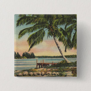 Vintage Coconut Palm Tree Tropical Breeze Sunset Pinback Button