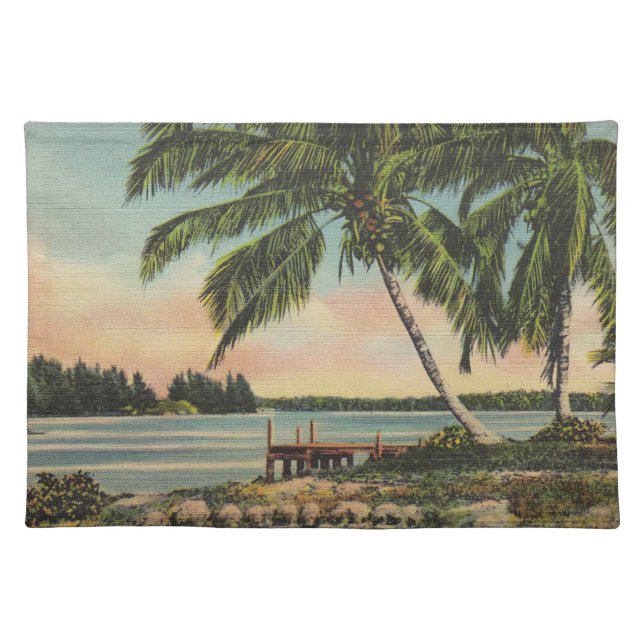 Vintage Coconut Palm Tree Tropical Breeze Sunset Placemat (Front)