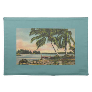 Vintage Coconut Palm Tree Tropical Breeze Sunset Placemat