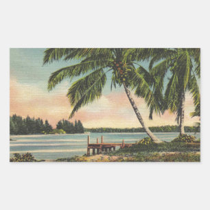 Vintage Coconut Palm Tree Tropical Breeze Sunset Rectangular Sticker