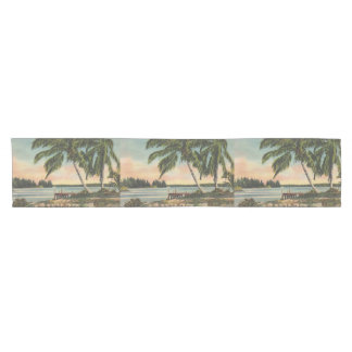 Vintage Coconut Palm Tree Tropical Breeze Sunset Short Table Runner