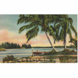 Vintage Coconut Palm Tree Tropical Breeze Sunset Statuette<br><div class="desc">Escape to a sun-drenched paradise with this beautiful vintage tropical postcard featuring a classic palm tree silhouette against a soft island sunset. Evoking the nostalgic charm of Old Florida and early Hawaiian travel, this antique print captures the serene beauty of coconut palms swaying over a quiet shoreline. With its muted,...</div>