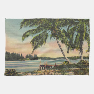 Vintage Coconut Palm Tree Tropical Breeze Sunset Towel