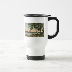 Vintage Coconut Palm Tree Tropical Breeze Sunset Travel Mug