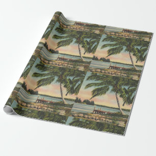 Vintage Coconut Palm Tree Tropical Breeze Sunset Wrapping Paper