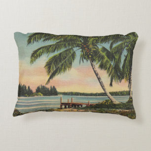 Vintage Coconut Palms Tropical Breeze Sunset Accent Pillow