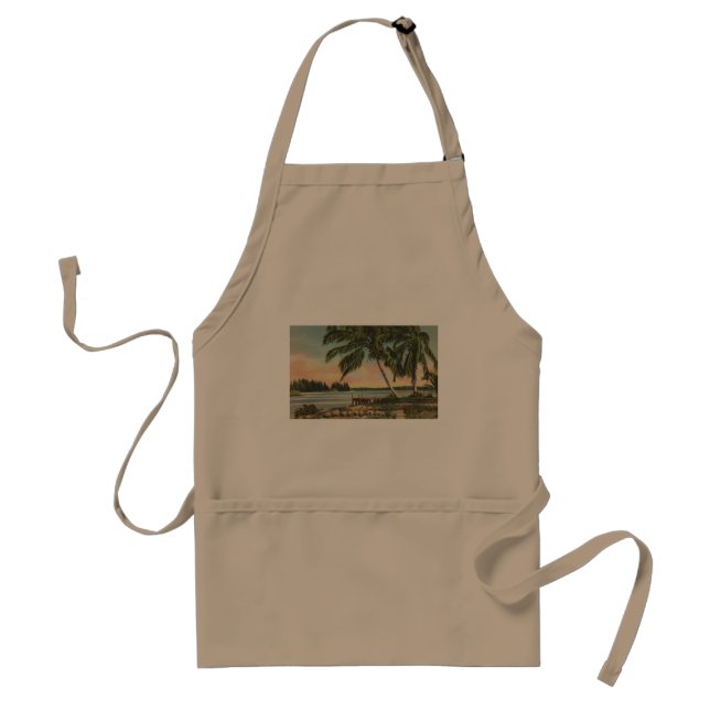 Vintage Coconut Palms Tropical Breeze Sunset Adult Apron (Front)