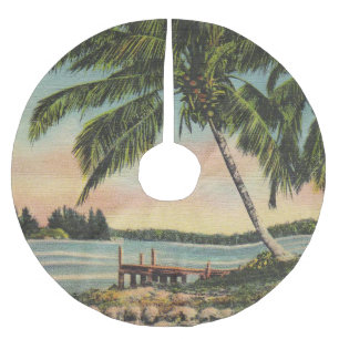 Vintage Coconut Palms Tropical Breeze Sunset Brushed Polyester Tree Skirt