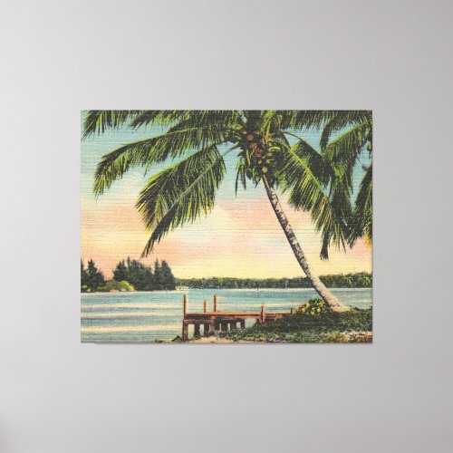 Vintage Coconut Palms Tropical Breeze Sunset Canvas Print