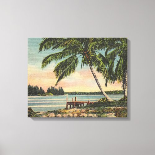 Vintage Coconut Palms Tropical Breeze Sunset Canvas Print