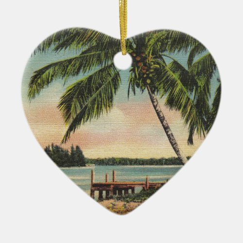 Vintage Coconut Palms Tropical Breeze Sunset Ceramic Ornament