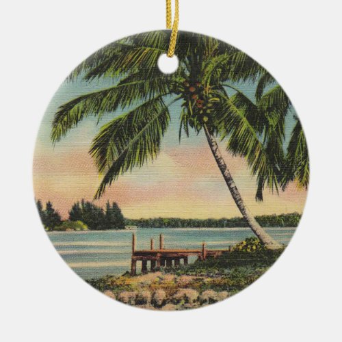 Vintage Coconut Palms Tropical Breeze Sunset Ceramic Ornament