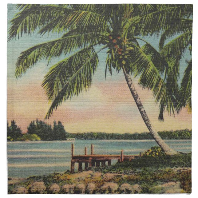 Vintage Coconut Palms Tropical Breeze Sunset Cloth Napkin (Front)
