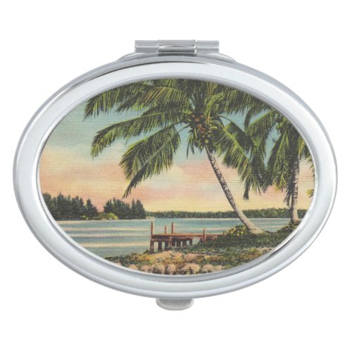 Vintage Coconut Palms Tropical Breeze Sunset Compact Mirror