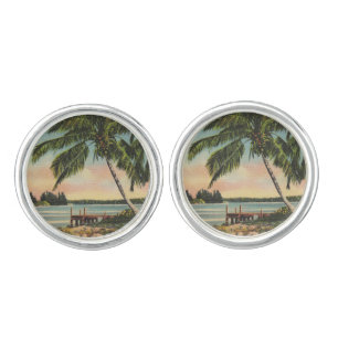 Vintage Coconut Palms Tropical Breeze Sunset Cufflinks