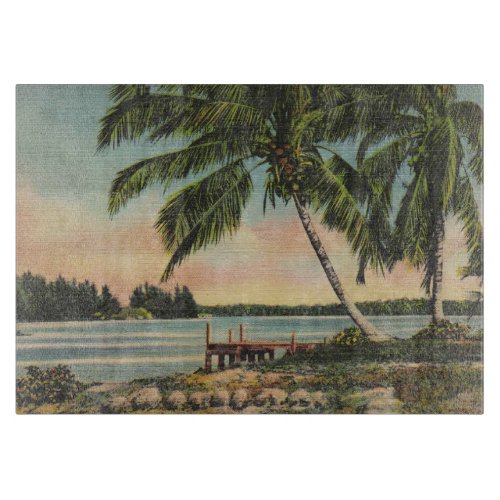 Vintage Coconut Palms Tropical Breeze Sunset Cutting Board