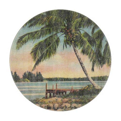 Vintage Coconut Palms Tropical Breeze Sunset Cutting Board