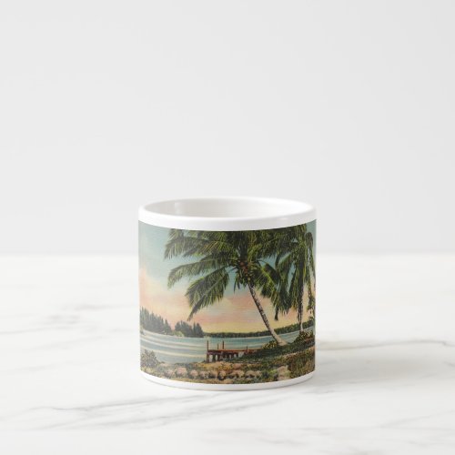 Vintage Coconut Palms Tropical Breeze Sunset Espresso Cup