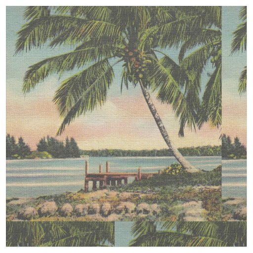 Vintage Coconut Palms Tropical Breeze Sunset Fabric
