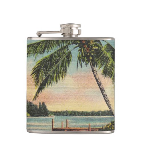 Vintage Coconut Palms Tropical Breeze Sunset Flask