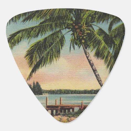 Vintage Coconut Palms Tropical Breeze Sunset Guitar Pick