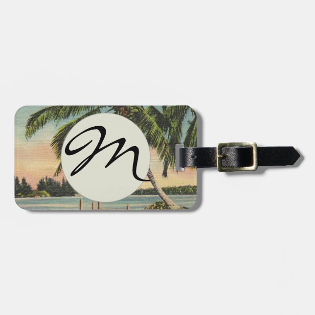 Vintage Coconut Palms Tropical Breeze Sunset Luggage Tag (Front Horizontal)