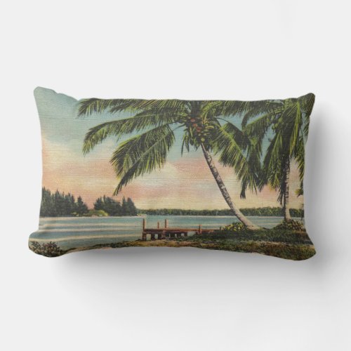 Vintage Coconut Palms Tropical Breeze Sunset Lumbar Pillow