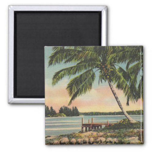 Vintage Coconut Palms Tropical Breeze Sunset Magnet