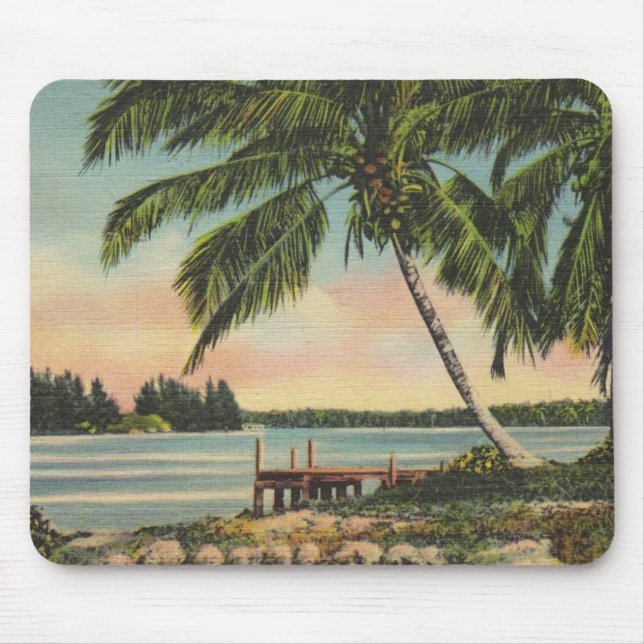 Vintage Coconut Palms Tropical Breeze Sunset Mouse Pad (Front)