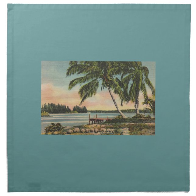 Vintage Coconut Palms Tropical Breeze Sunset Napkin (Front)