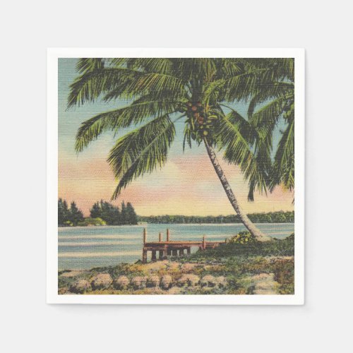 Vintage Coconut Palms Tropical Breeze Sunset Napkins