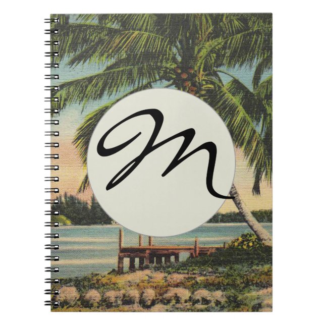 Vintage Coconut Palms Tropical Breeze Sunset Notebook (Front)