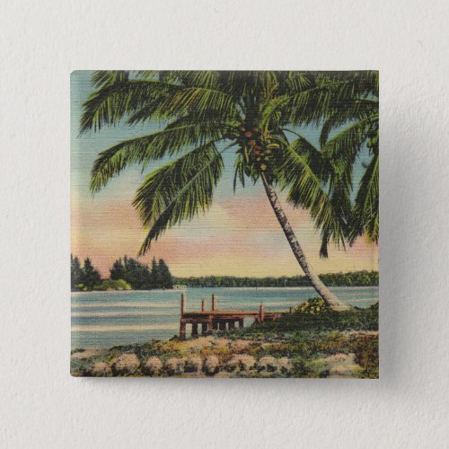 Vintage Coconut Palms Tropical Breeze Sunset Pinback Button