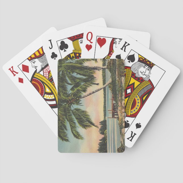 Vintage Coconut Palms Tropical Breeze Sunset Poker Cards (Back)