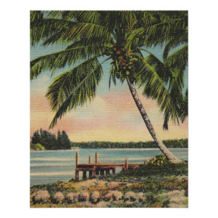 Vintage Coconut Palms Tropical Breeze Sunset Poster