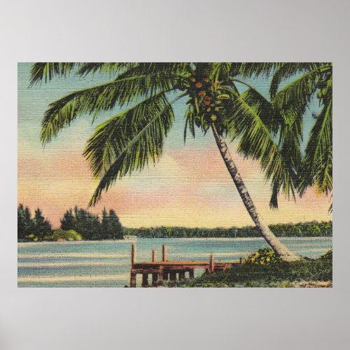 Vintage Coconut Palms Tropical Breeze Sunset Poster