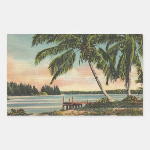 Vintage Coconut Palms Tropical Breeze Sunset Rectangular Sticker