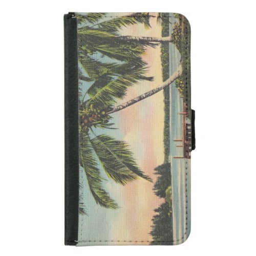 Vintage Coconut Palms Tropical Breeze Sunset Samsung Galaxy S5 Wallet Case